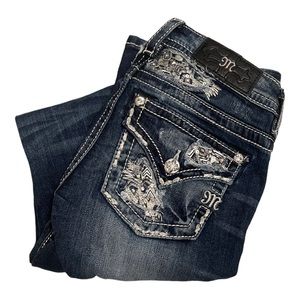 Miss me jeans mid rise boot cut size 25 dark wash rhinestones and sequins